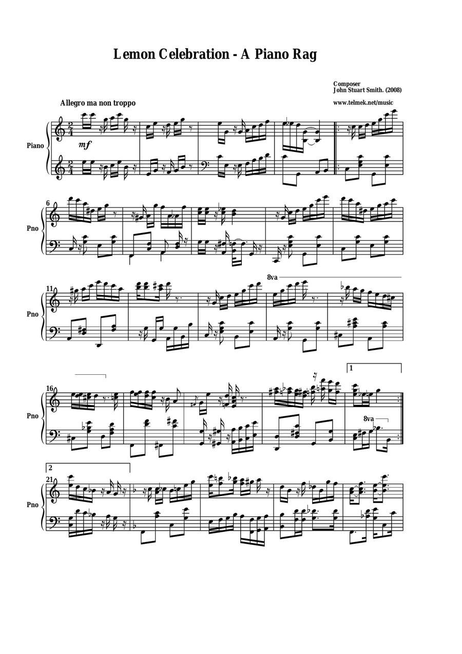 Lemon Celebration Rag Lemon Celebration Rag Piano Solo scores gallery preview page 1