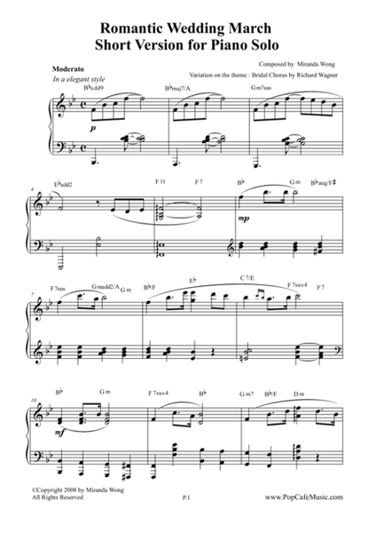Romantic Wedding March - Short Version in Bb by Miranda Wong by Richard Wagner Piano Solo - Digital Sheet Music