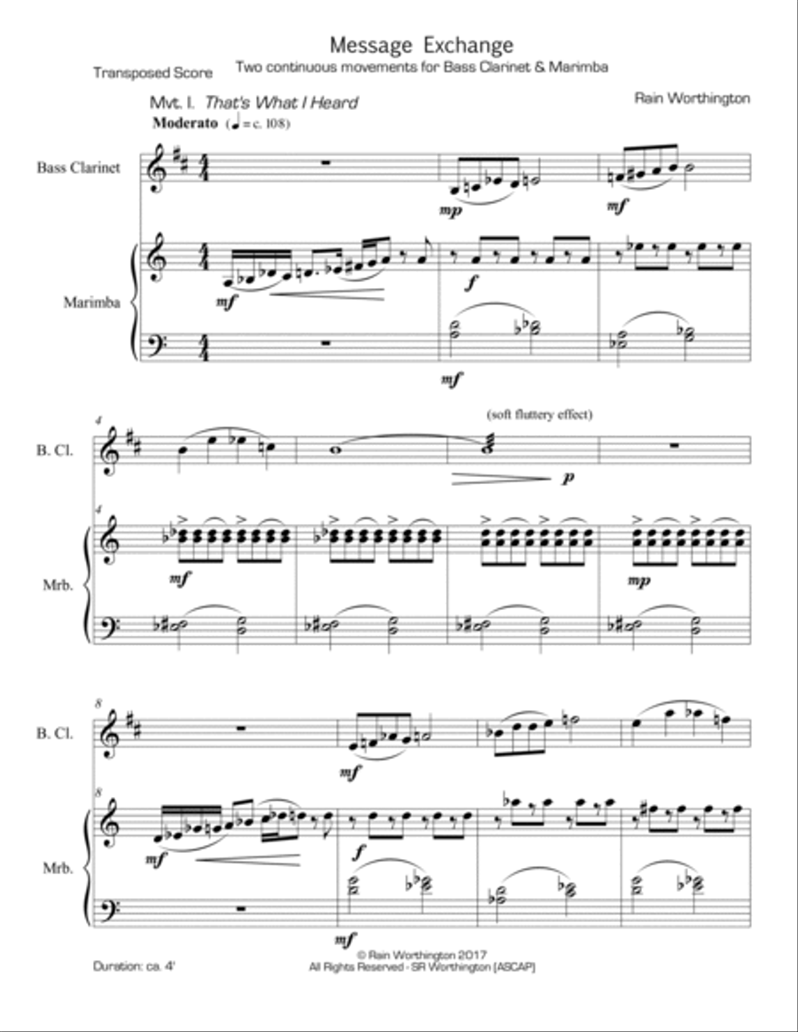 Message Exchange for bass clarinet & marimba Chamber Music scores gallery preview page 2
