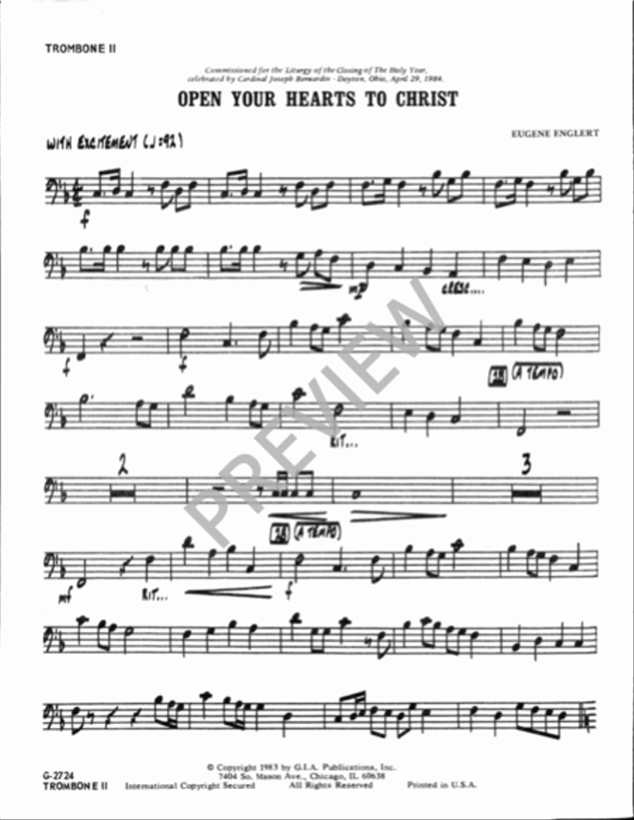 Open Your Hearts to Christ - Instrument edition Trombone scores gallery preview page 10