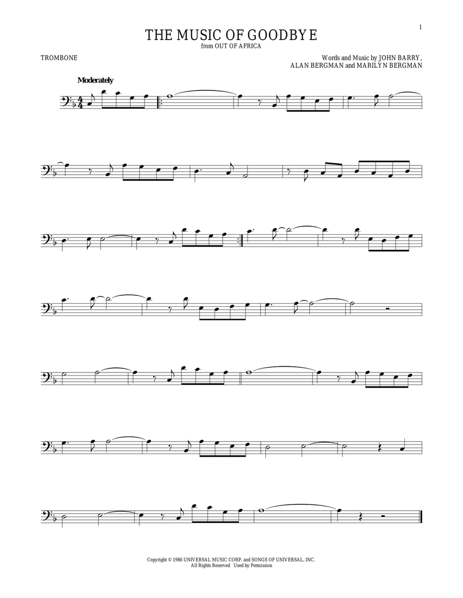 The Music Of Goodbye The Music Of Goodbye Trombone Solo scores gallery preview page 1