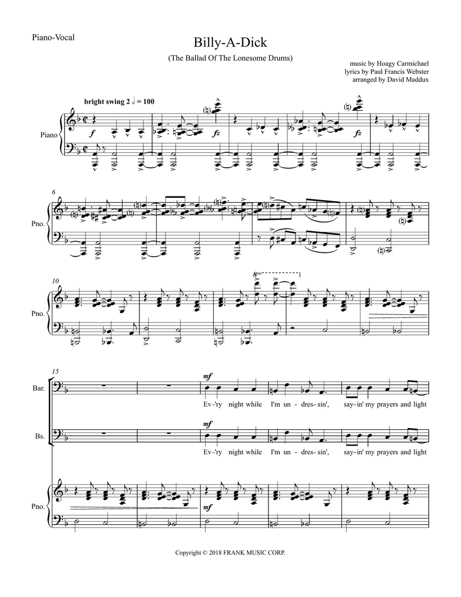 Billy A Dik The Ballad Of The Lonesome Drums TTBB scores gallery preview page 1