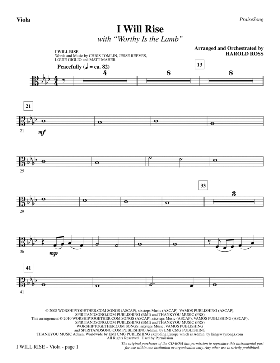 I Will Rise (with Worthy Is The Lamb) - Viola Choir scores gallery preview page 1