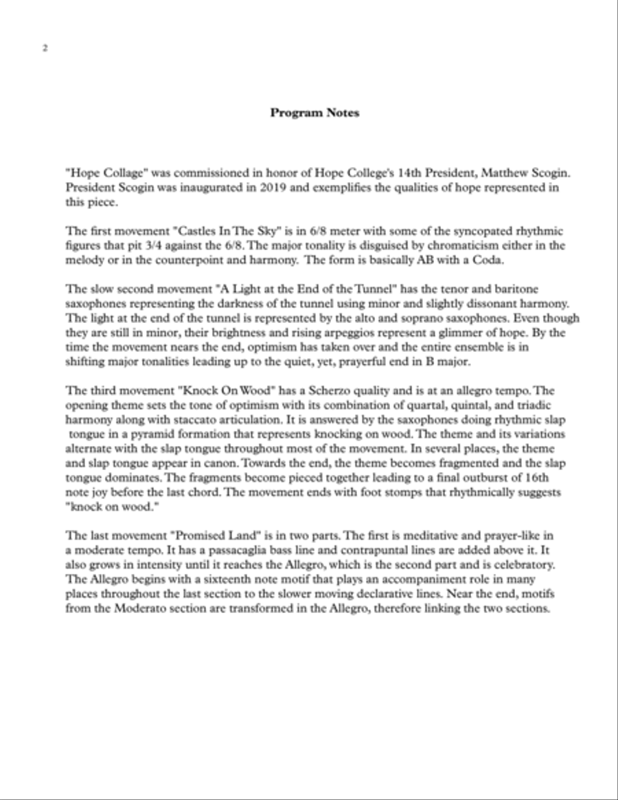 Hope Collage for Saxophone Octet Woodwind Ensemble scores gallery preview page 2