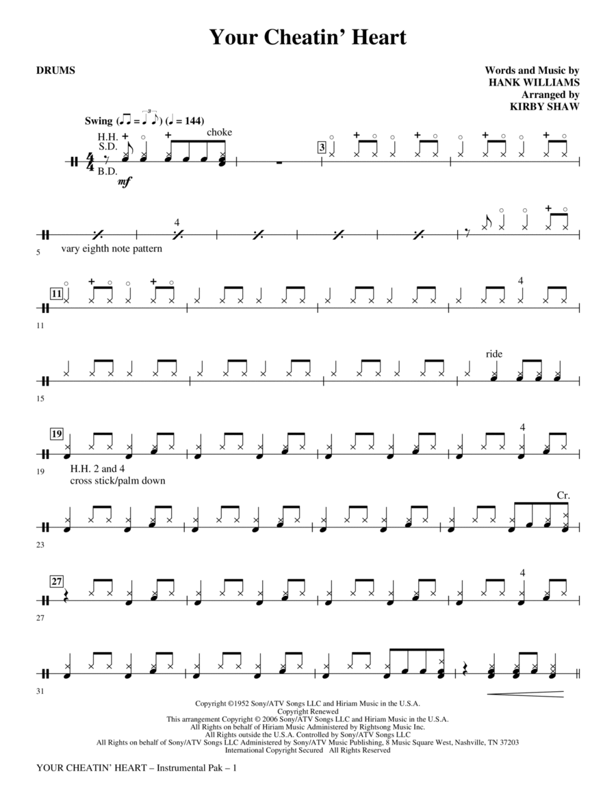 Your Cheatin' Heart - Drums Choir scores gallery preview page 1