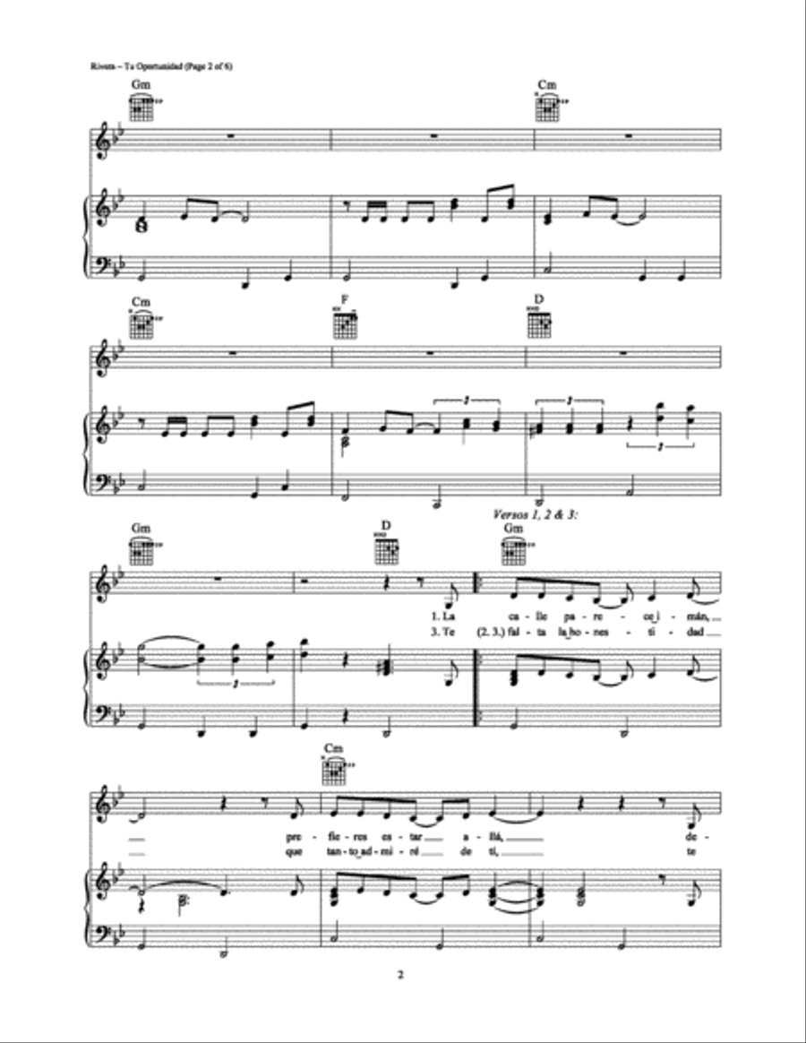 Tu Oportunidad Tu Oportunidad Piano, Vocal, Guitar scores gallery preview page 2
