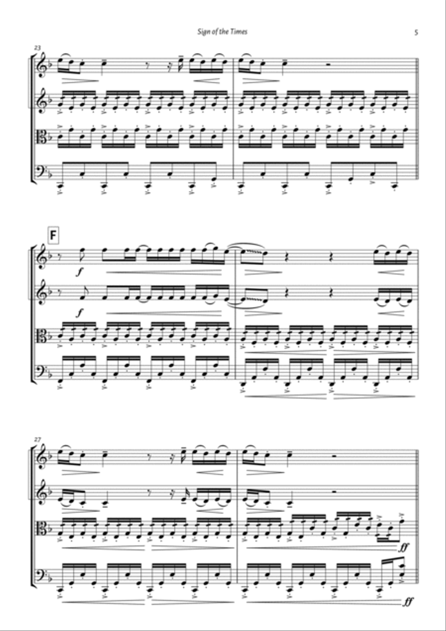 Sign Of The Times String Quartet scores gallery preview page 5