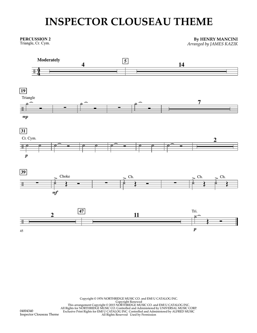 Inspector Clouseau Theme (from The Pink Panther Strikes Again) - Percussion 2 Concert Band scores gallery preview page 1