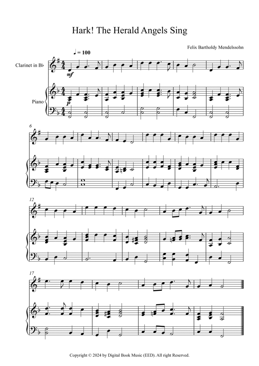 Hark! The Herald Angels Sing, Felix Bartholdy Mendelssohn (Clarinet + Piano) image number null