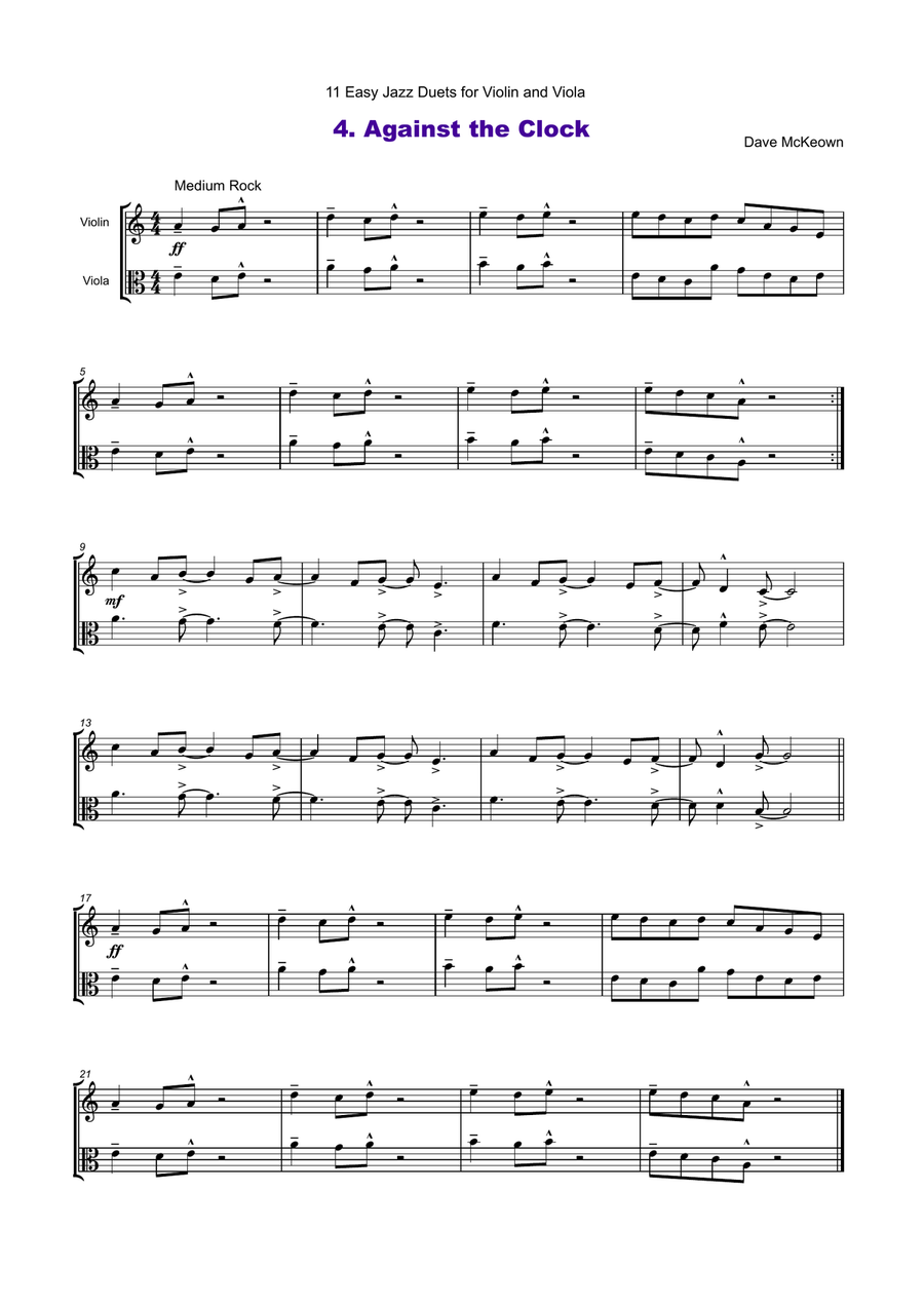 11 Easy Jazz Duets for Violin and Viola String Duet scores gallery preview page 5