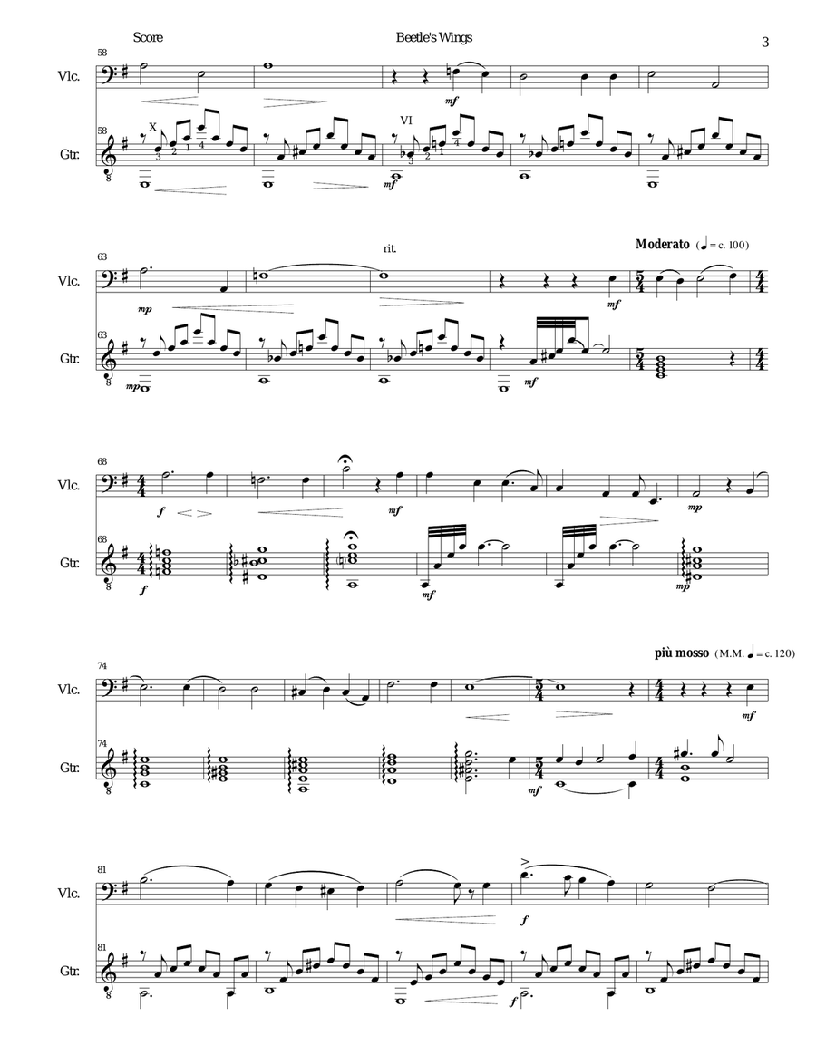 Beetle's Wings for cello and guitar String Duet scores gallery preview page 3