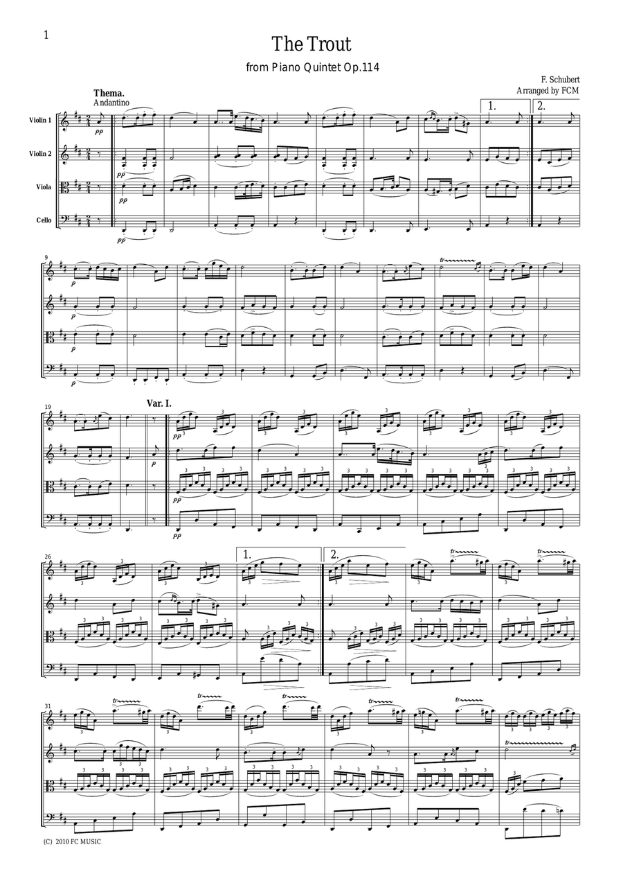 Schubert The Trout from Piano Quintet Op.114, for string quartet, CS004 String Quartet scores gallery preview page 1