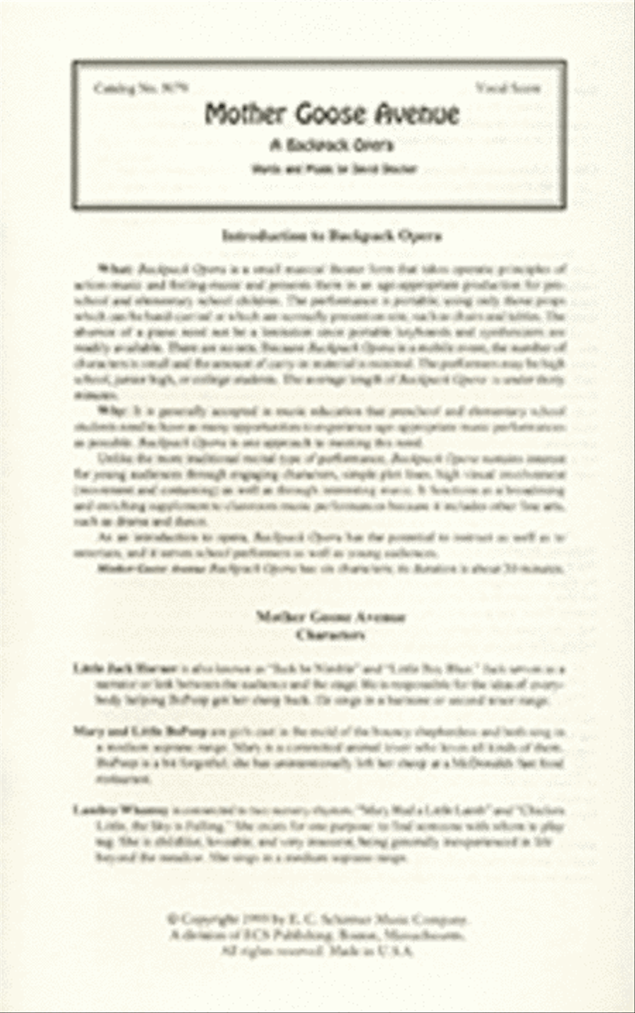 A Backpack Opera: Mother Goose Avenue Choir scores gallery preview page 1