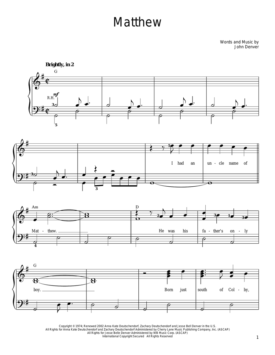 Matthew Easy Piano scores gallery preview page 1