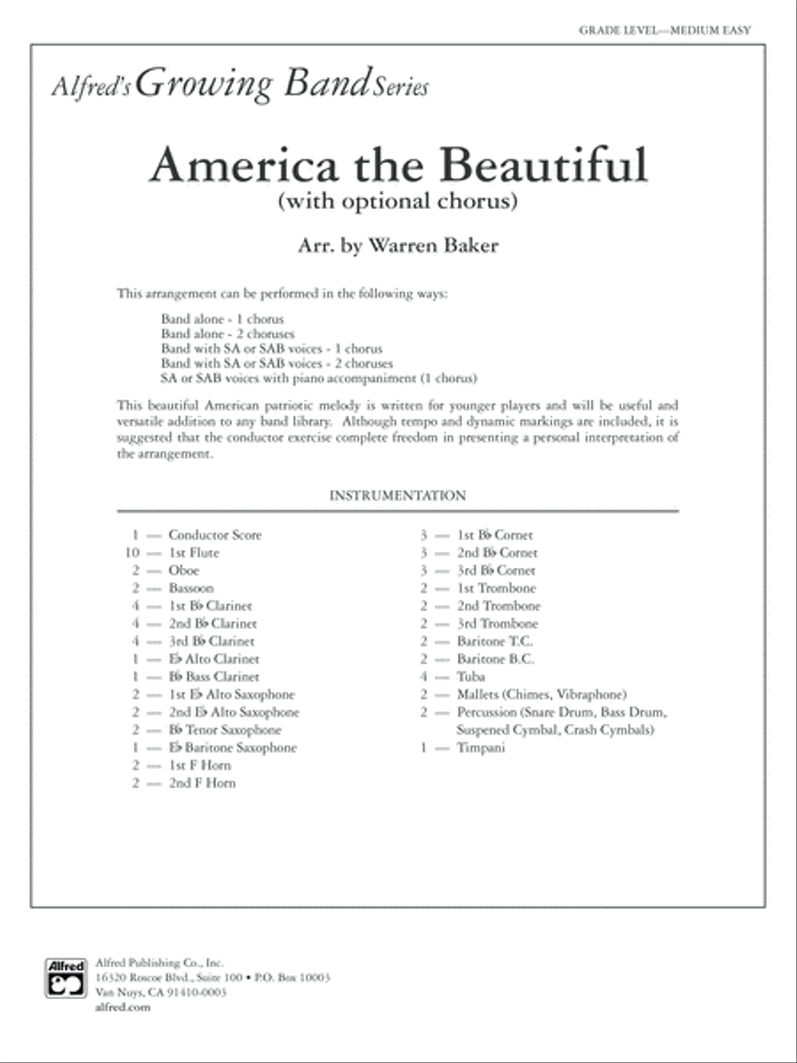America, the Beautiful (with optional SA/SAB chorus): Score SA scores gallery preview page 1