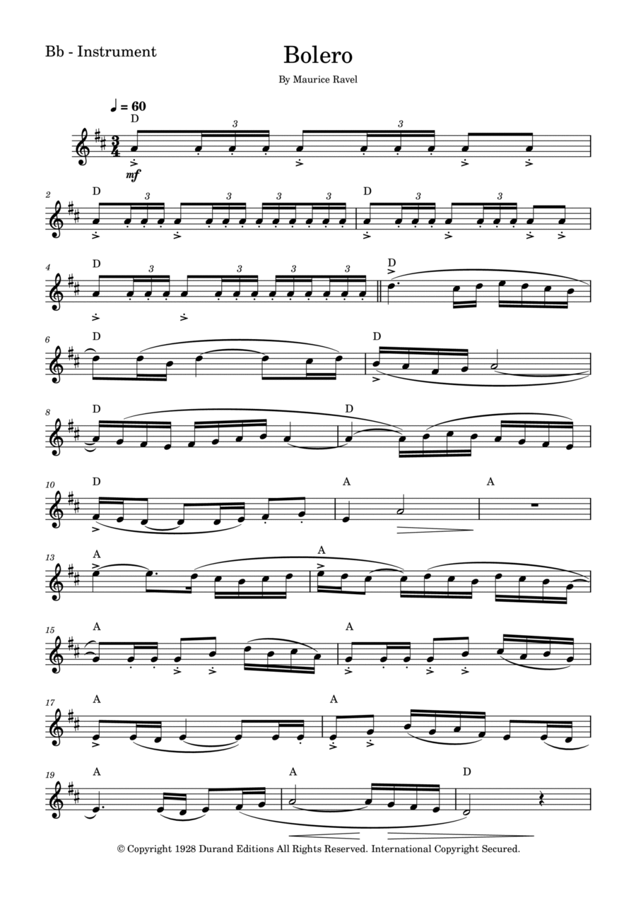 Bolero Ravel Tenor Saxophone scores gallery preview page 1