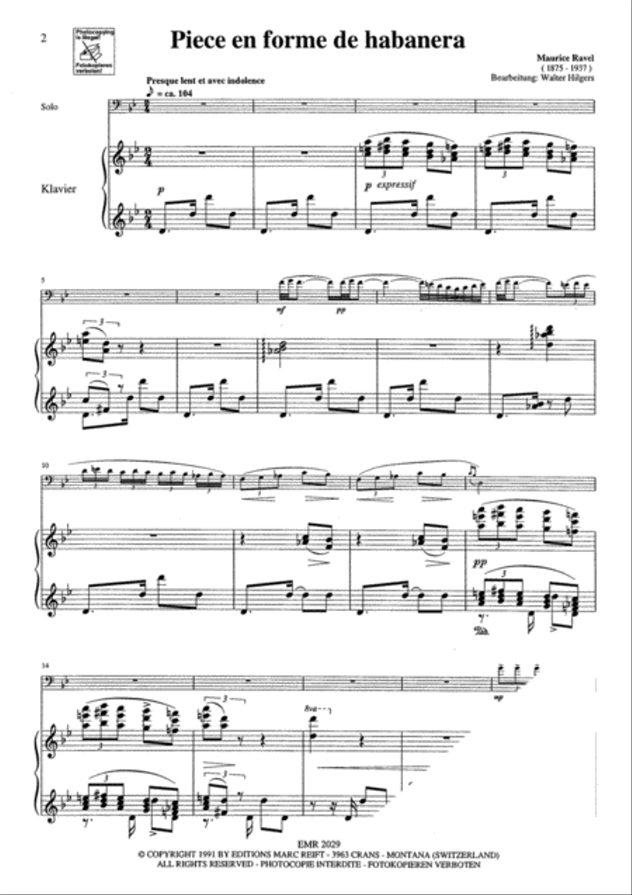 Piece en forme de Habanera Bass Trombone scores gallery preview page 4