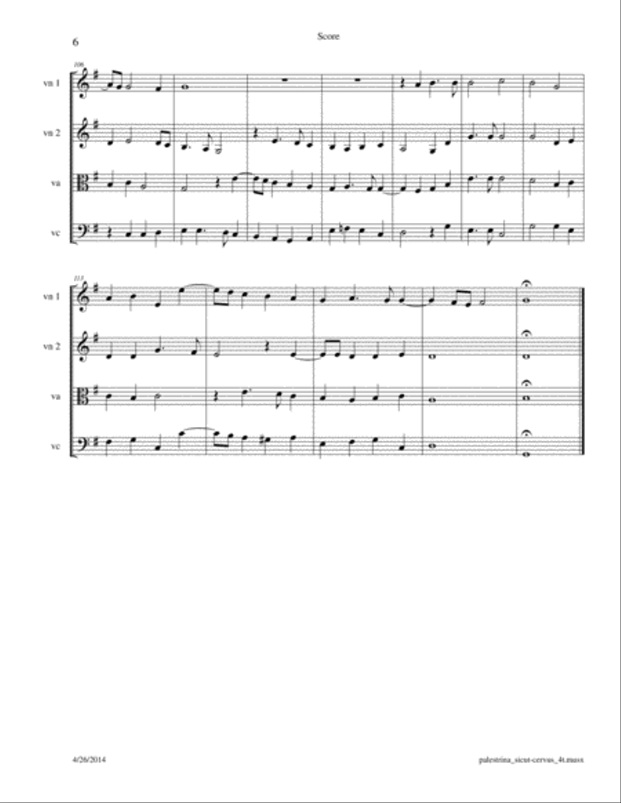 Palestrina: Sicut cervus for String Quartet String Quartet scores gallery preview page 6