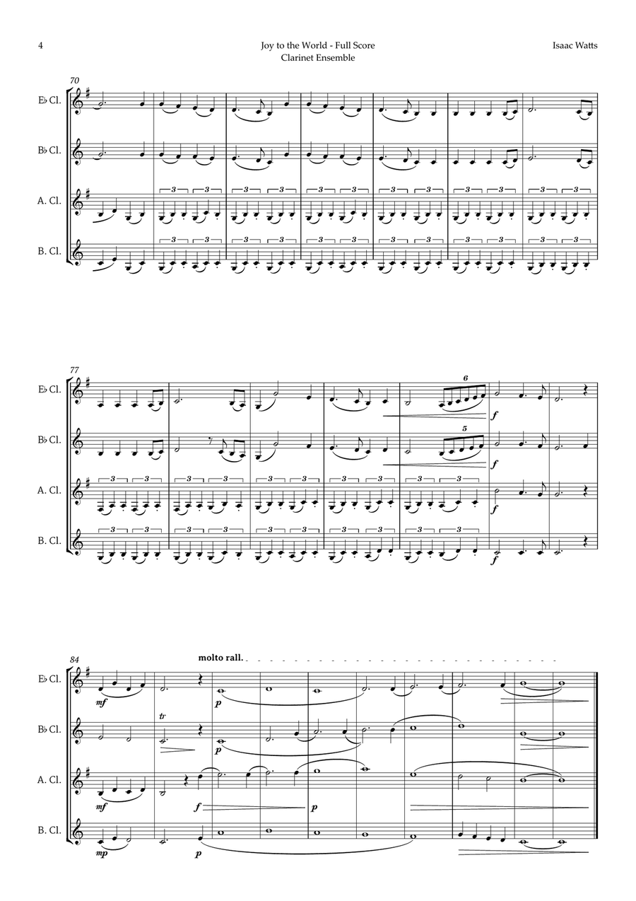 Joy to the World by for Clarinet Ensemble Woodwind Ensemble scores gallery preview page 4