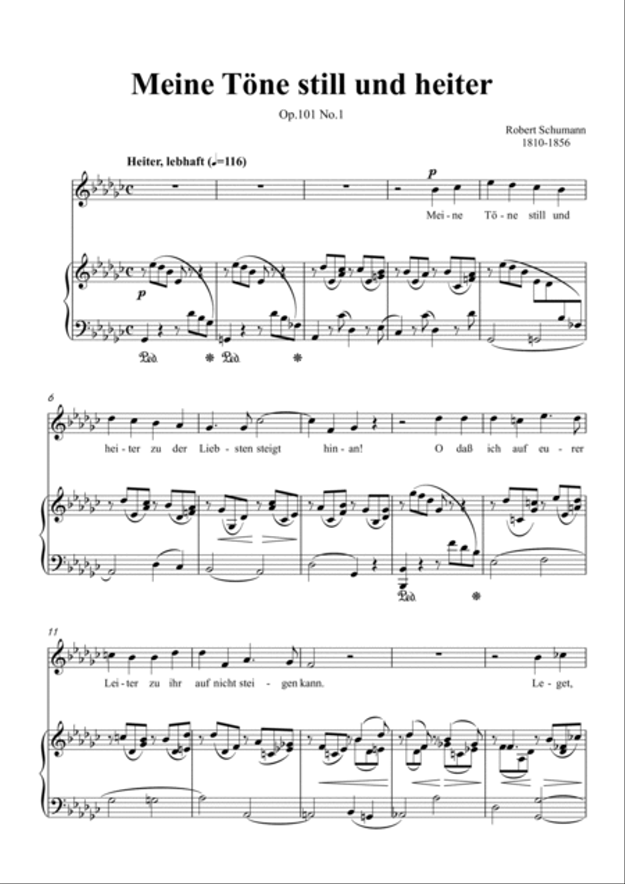 Schumann-Meine Töne still und heiter,Op.101 No.1 in G♭ Major for Voice and Piano Voice Solo scores gallery preview page 2