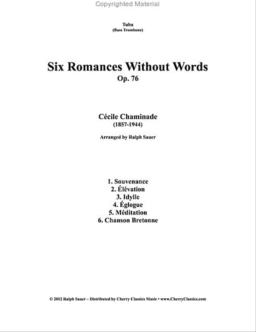 Six Romances Without Words, Op 76 for Tuba or Bass Trombone and Piano Bass Trombone scores gallery preview page 2