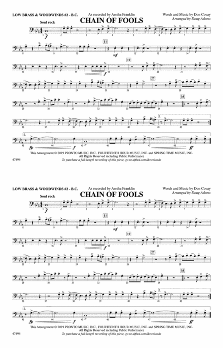 Chain of Fools: Low Brass & Woodwinds #2 - Bass Clef