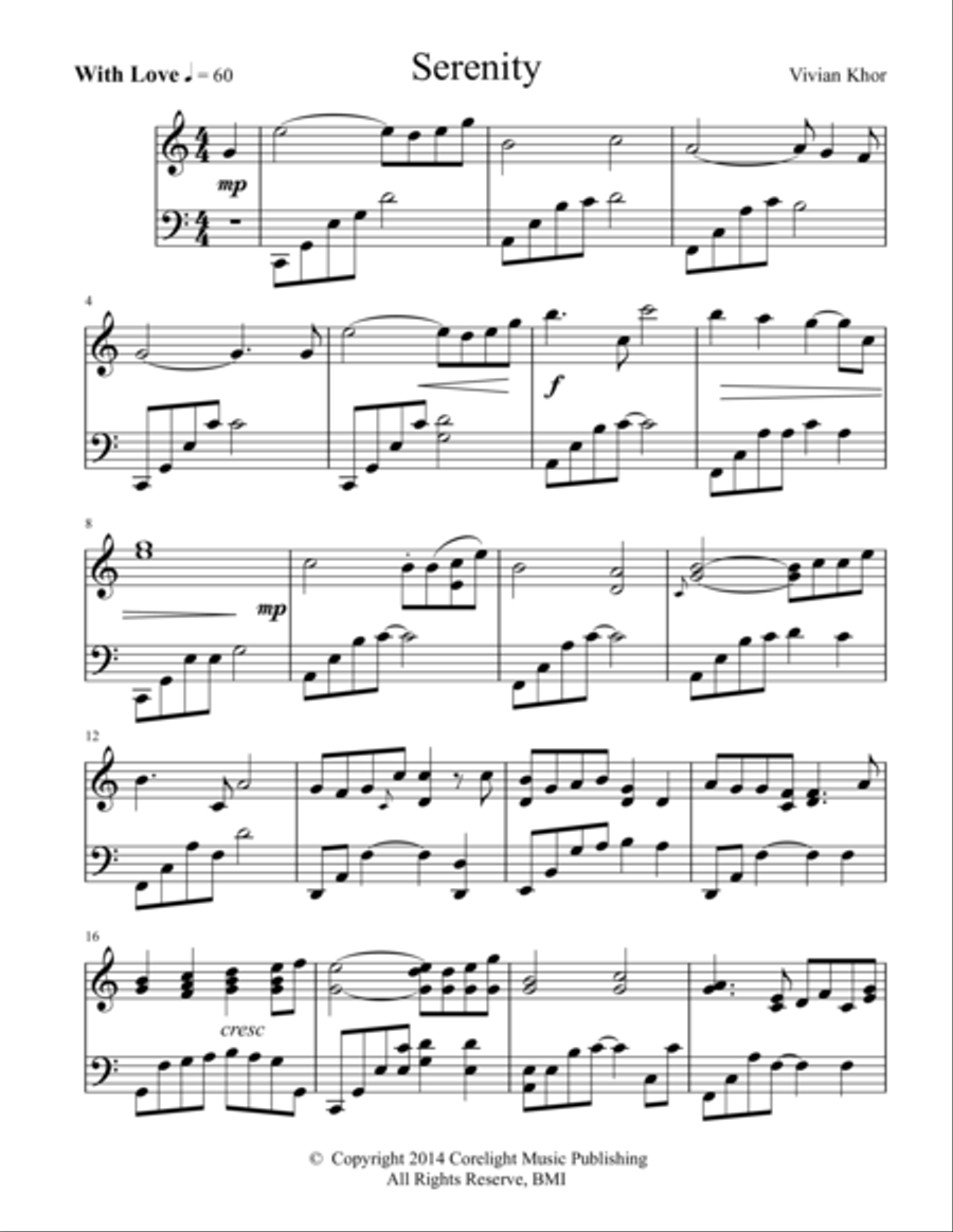 Serenity Piano Solo scores gallery preview page 1
