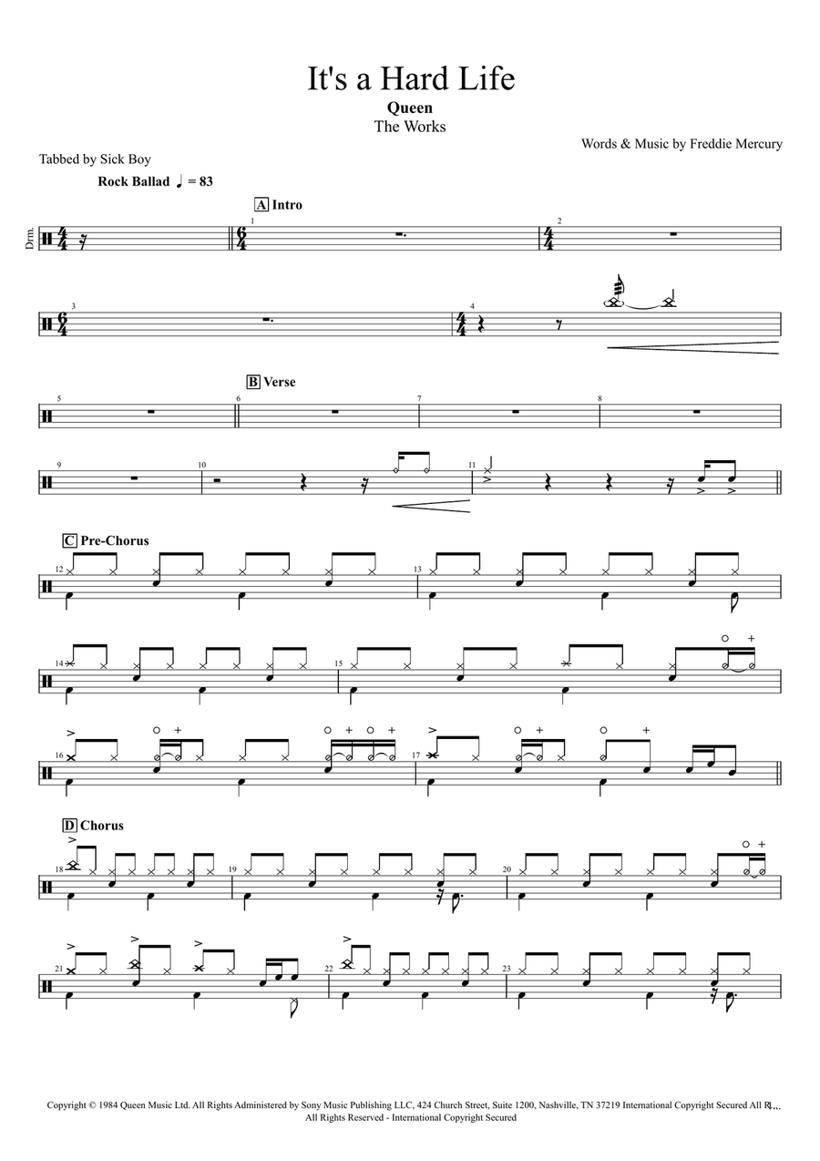 It's A Hard Life Drum Set scores gallery preview page 1