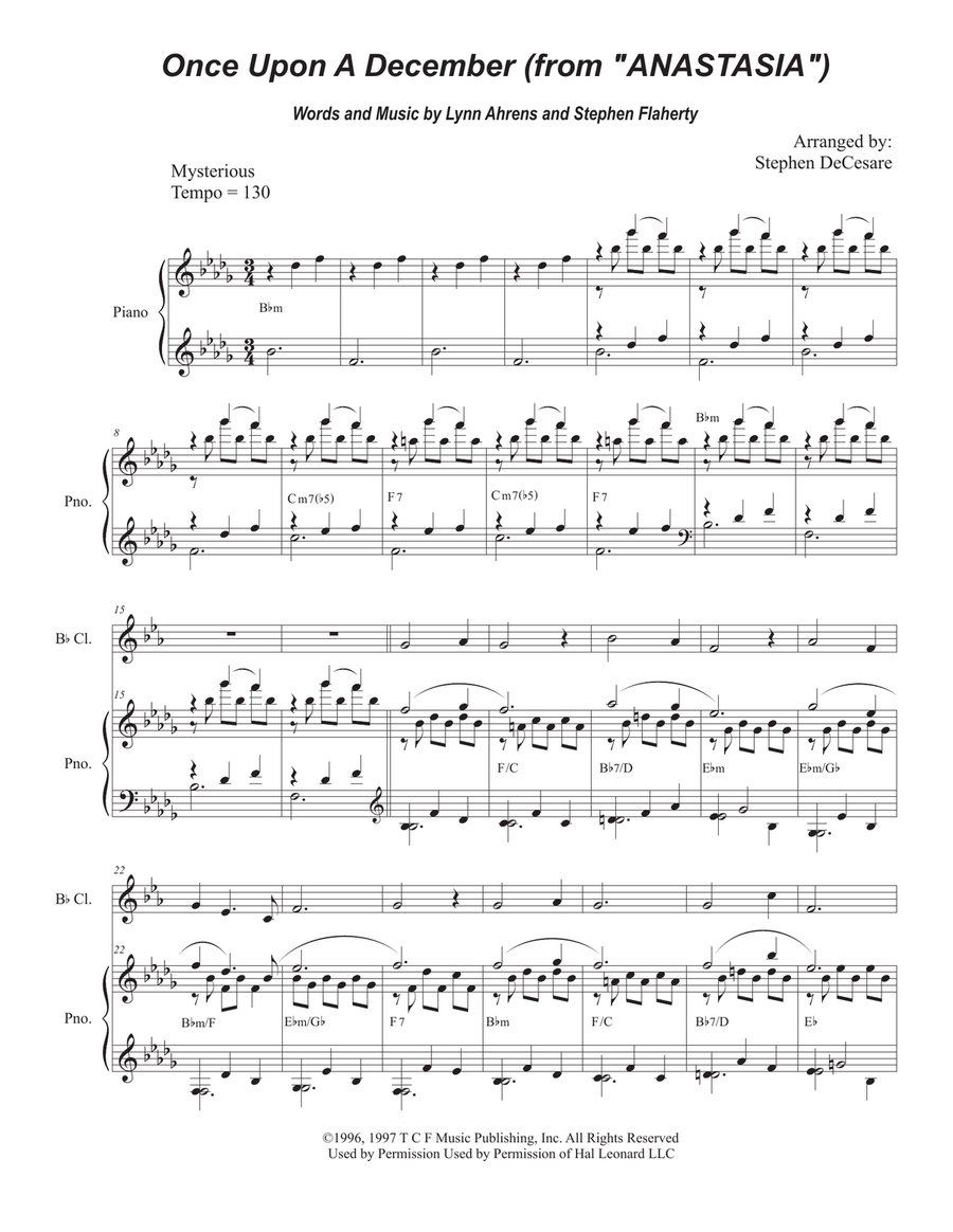 Once Upon A December Clarinet Solo scores gallery preview page 1
