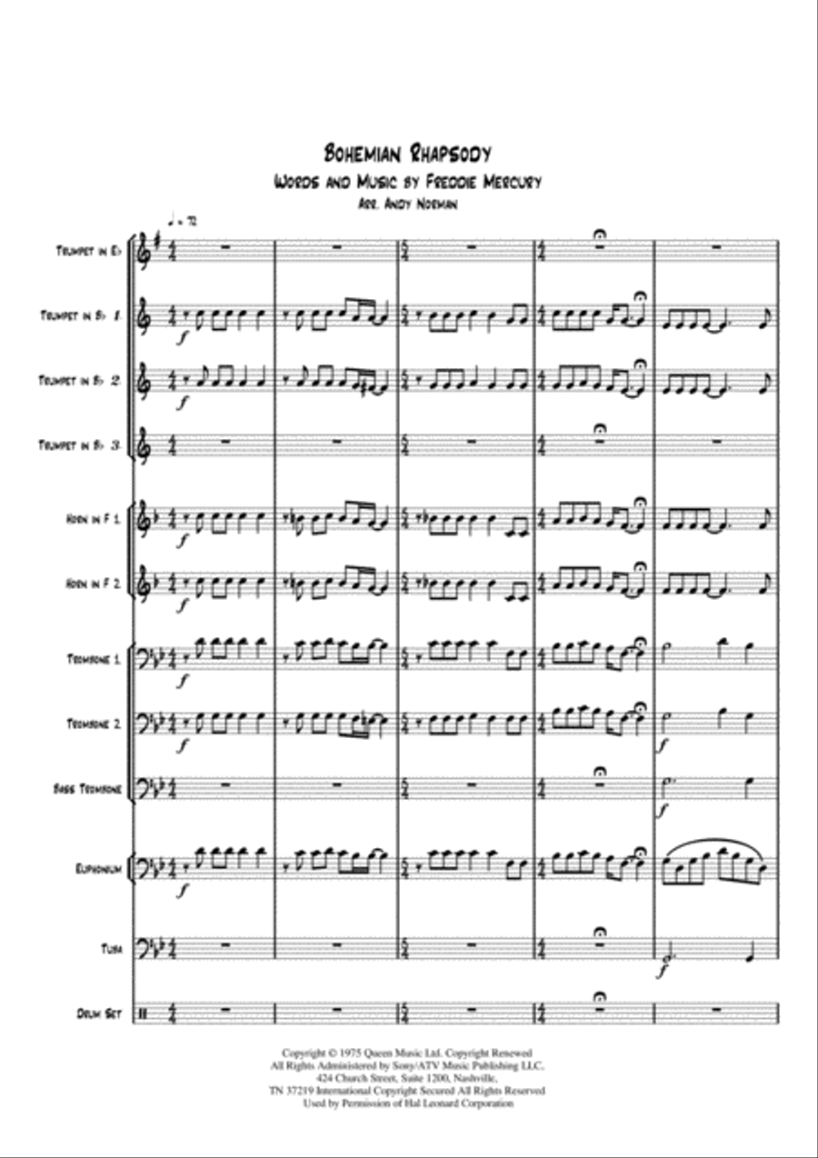 Bohemian Rhapsody Brass Ensemble scores gallery preview page 1