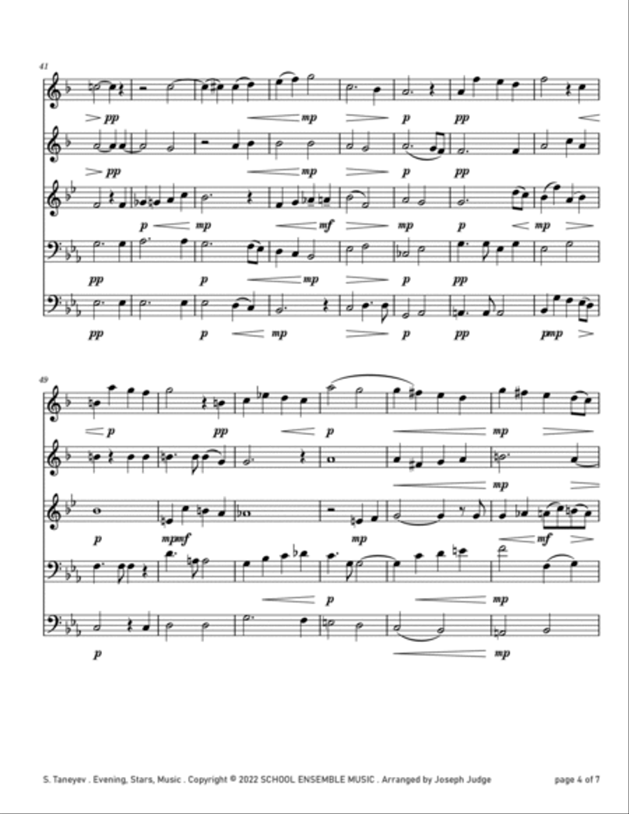 Evening Stars Music by Taneyev for Brass Quintet in Schools Brass Quintet scores gallery preview page 4