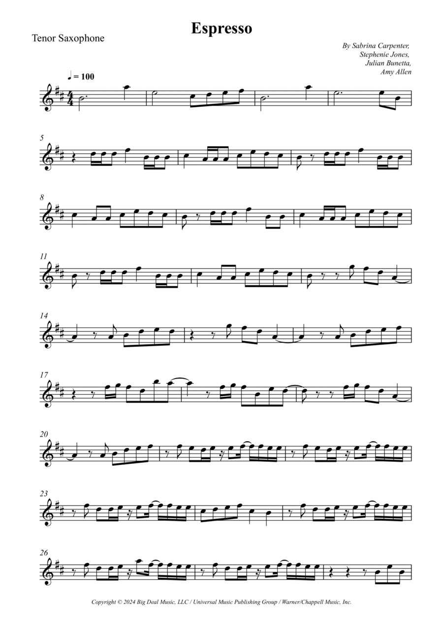 Espresso Tenor Saxophone scores gallery preview page 1