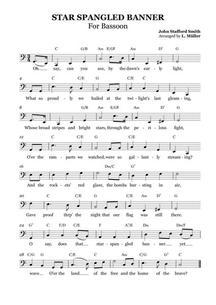 Star Spangled Banner - Bassoon with Chords image number null