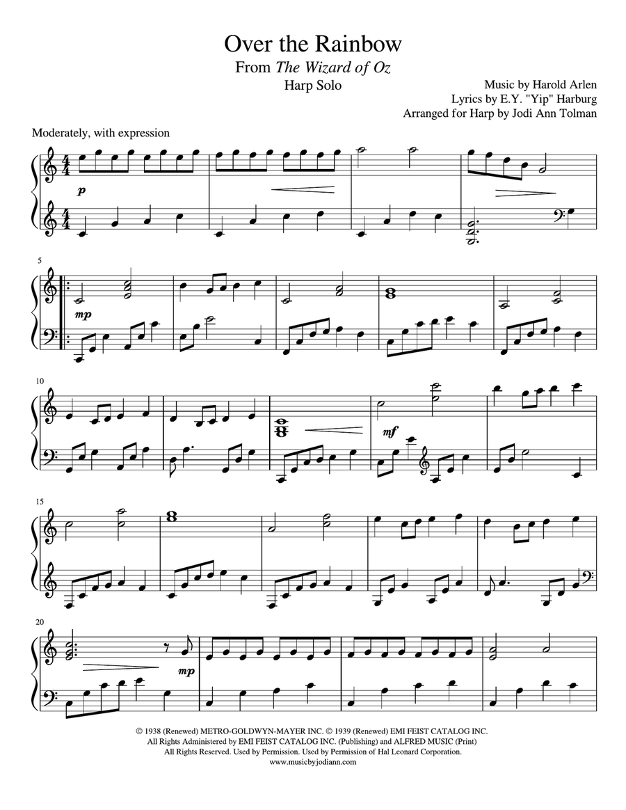 Over The Rainbow (from The Wizard Of Oz) Harp scores gallery preview page 2