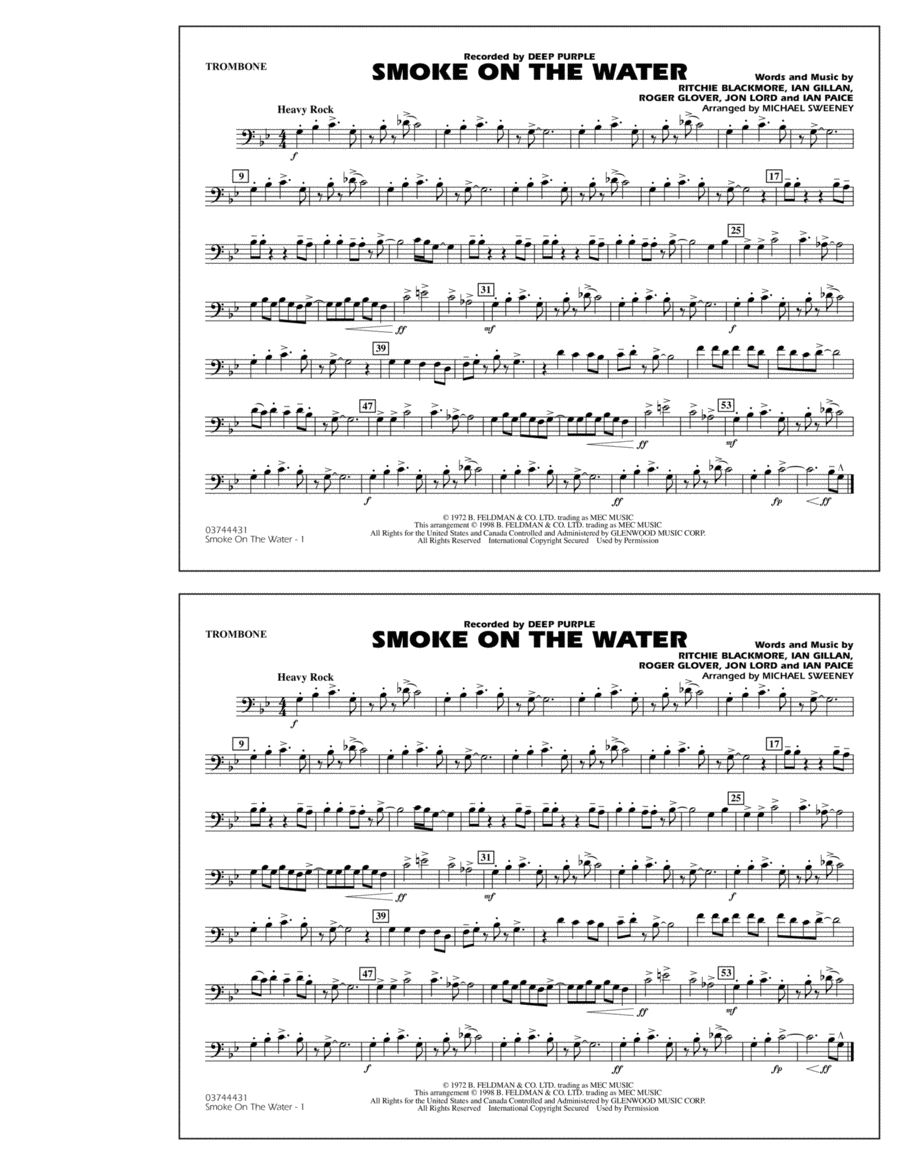Smoke On The Water - Trombone Marching Band scores gallery preview page 1