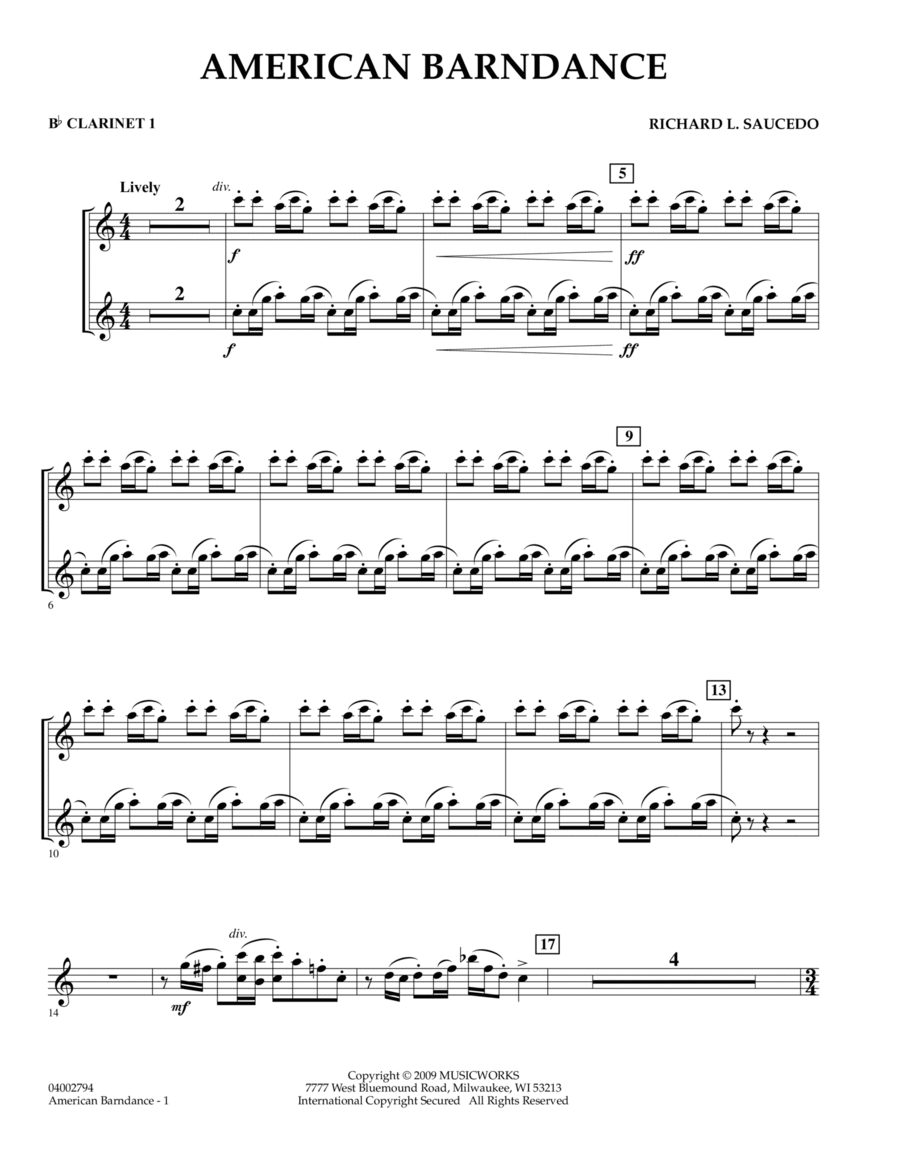 American Barndance - Bb Clarinet 1 Concert Band scores gallery preview page 1