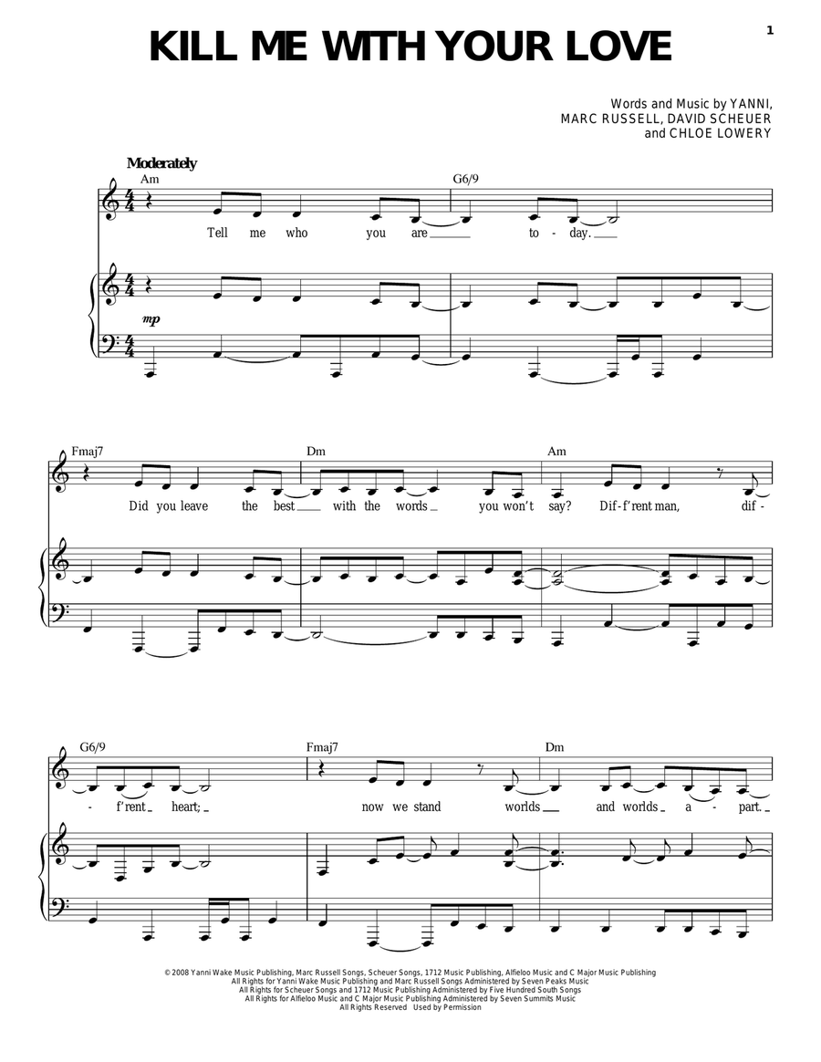 Kill Me With Your Love Piano, Vocal, Guitar scores gallery preview page 1