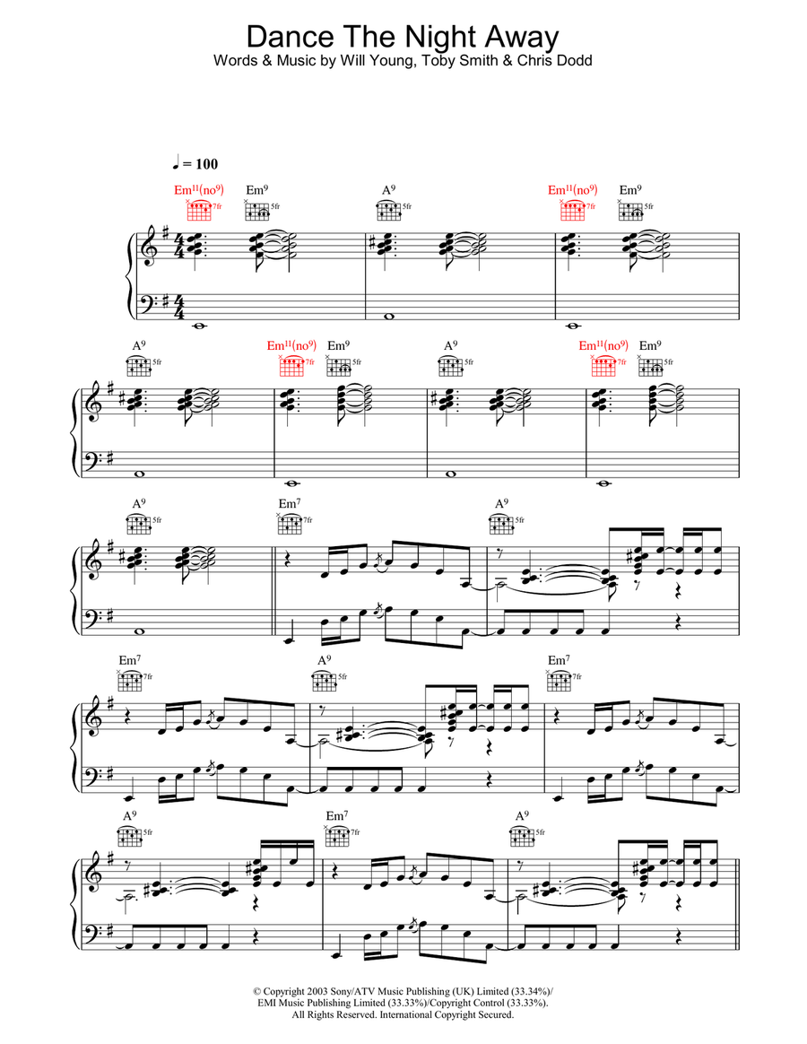 Dance The Night Away Dance The Night Away Piano, Vocal, Guitar scores gallery preview page 1