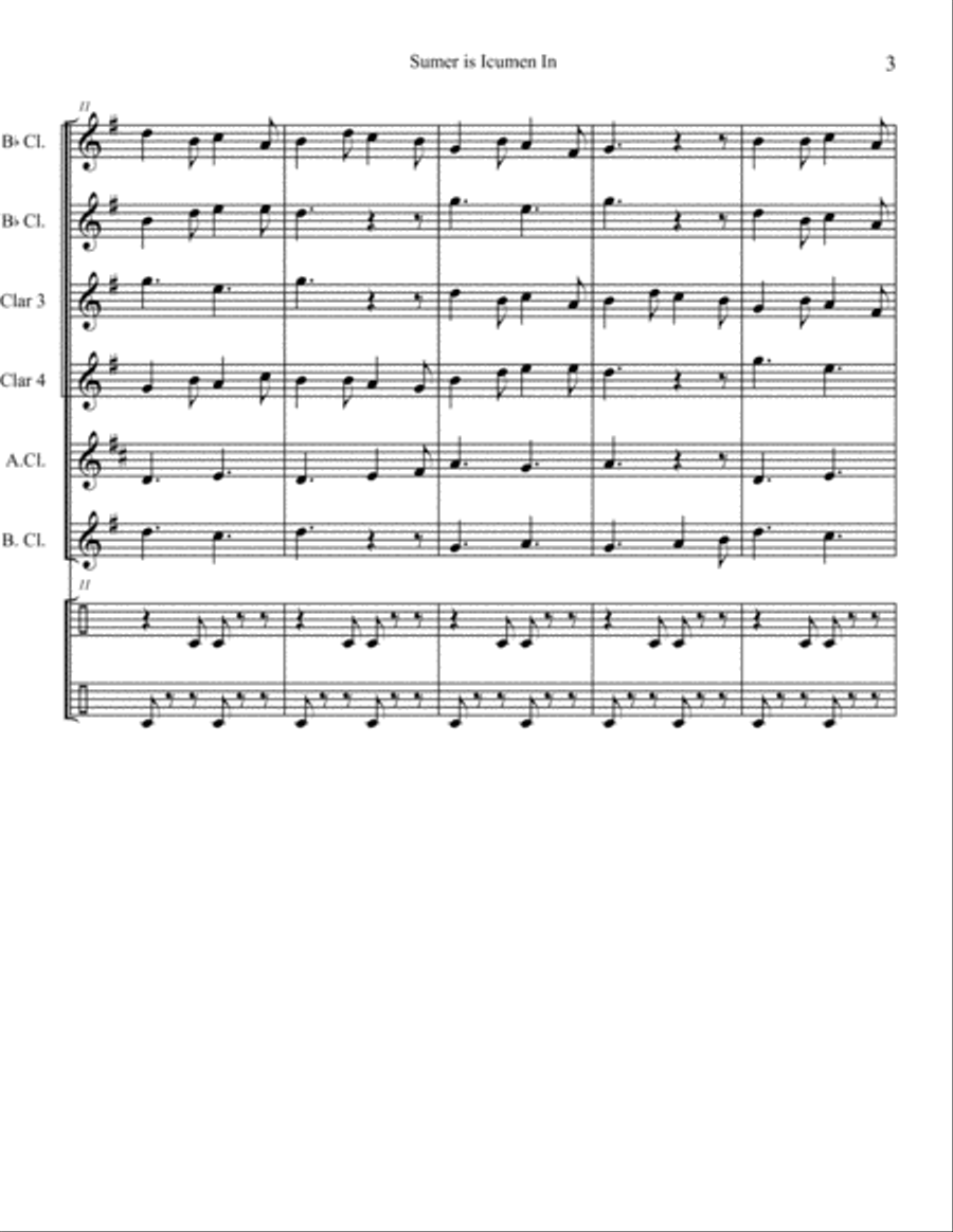 Sumer is Icumen In for Clarinet Choir Clarinet Choir scores gallery preview page 3