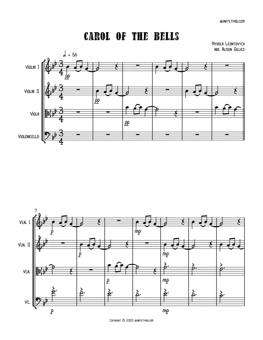 Carol Of The Bells - String Quartet String Quartet scores gallery preview page 1
