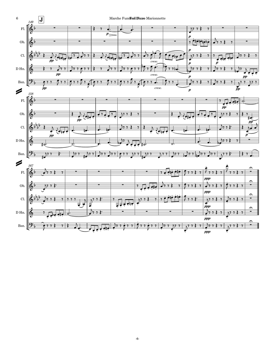 Gounod: Funeral March of a Marionette (Marche Funèbre d’une Marionette)(HitchcockTV) - wind quintet Woodwind Quintet scores gallery preview page 6