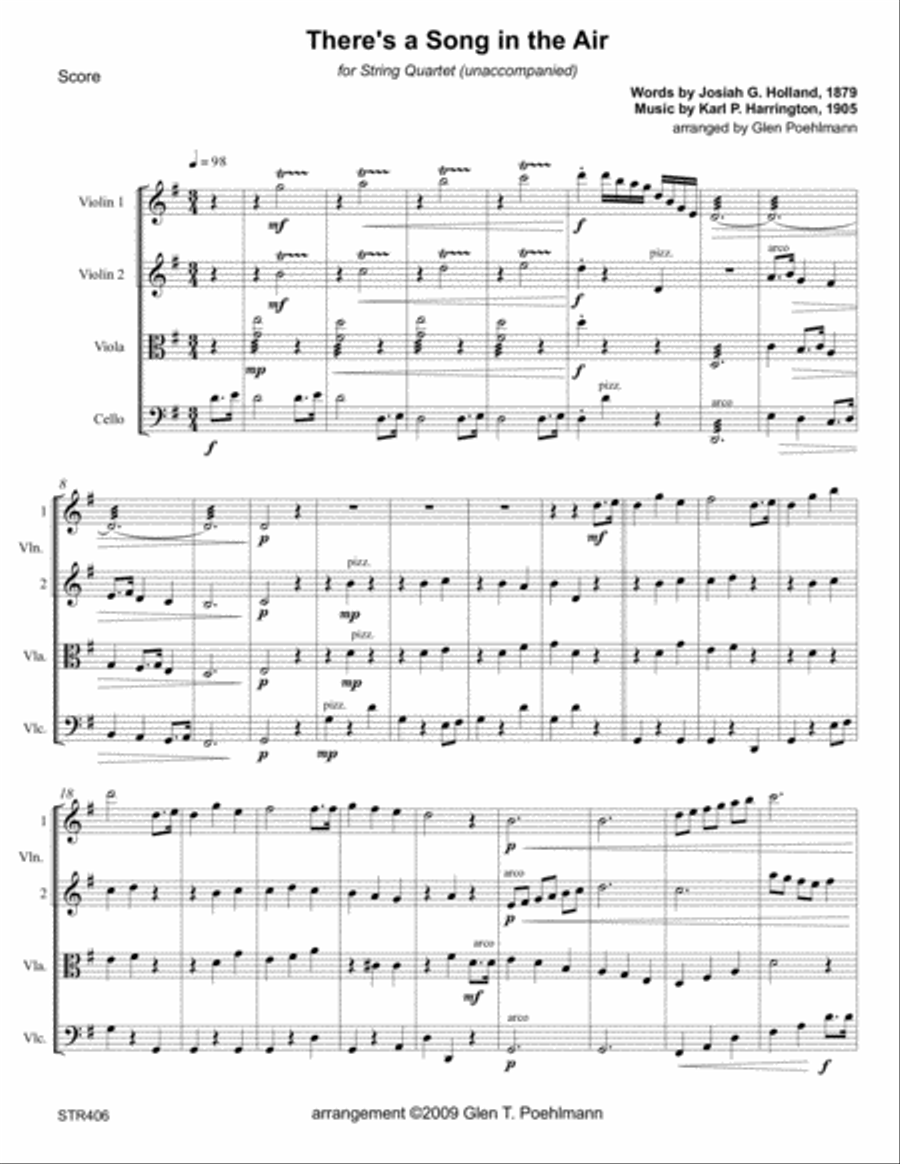 THERE'S A SONG IN THE AIR for unaccompanied STRING QUARTET A Cappella scores gallery preview page 1