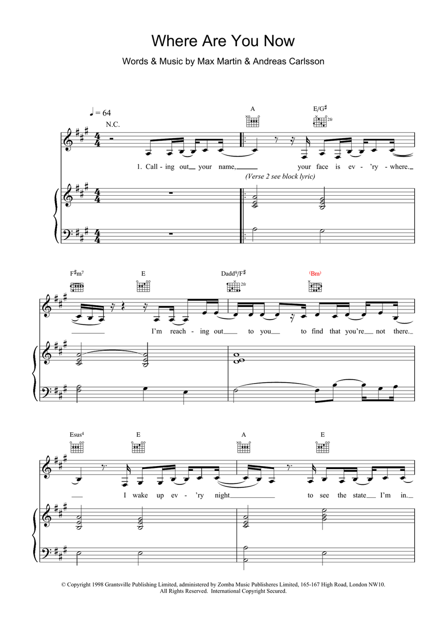 Where Are You Now Piano, Vocal, Guitar scores gallery preview page 1