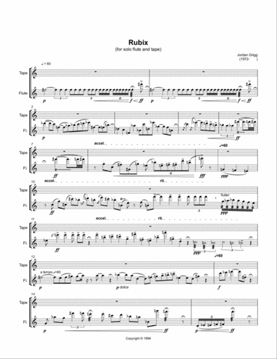 Rubix for Solo Flute and Tape (or CD) Woodwind Duet scores gallery preview page 2