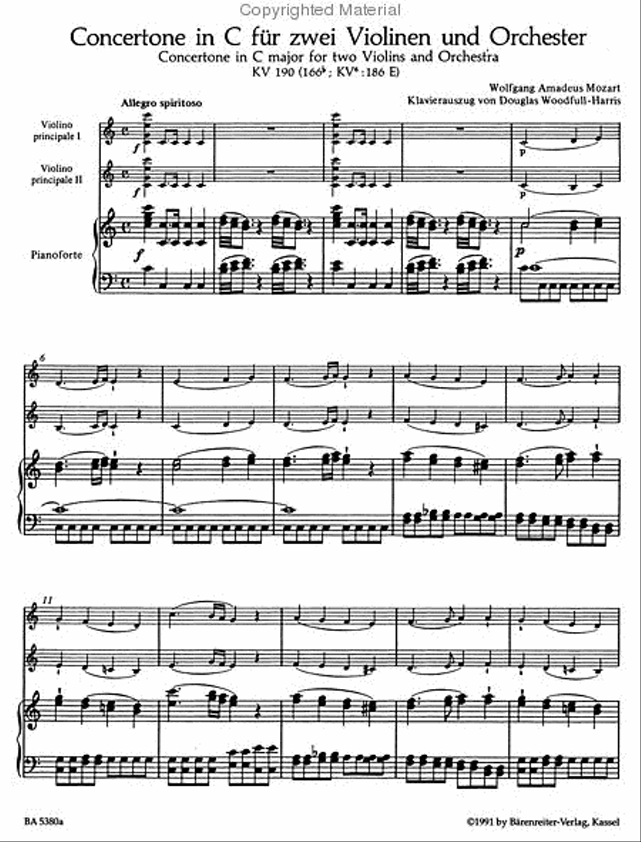 Concertone for two Violins and Orchestra C major, KV 190 (166b, KV6:186 E) Violin Solo scores gallery preview page 3