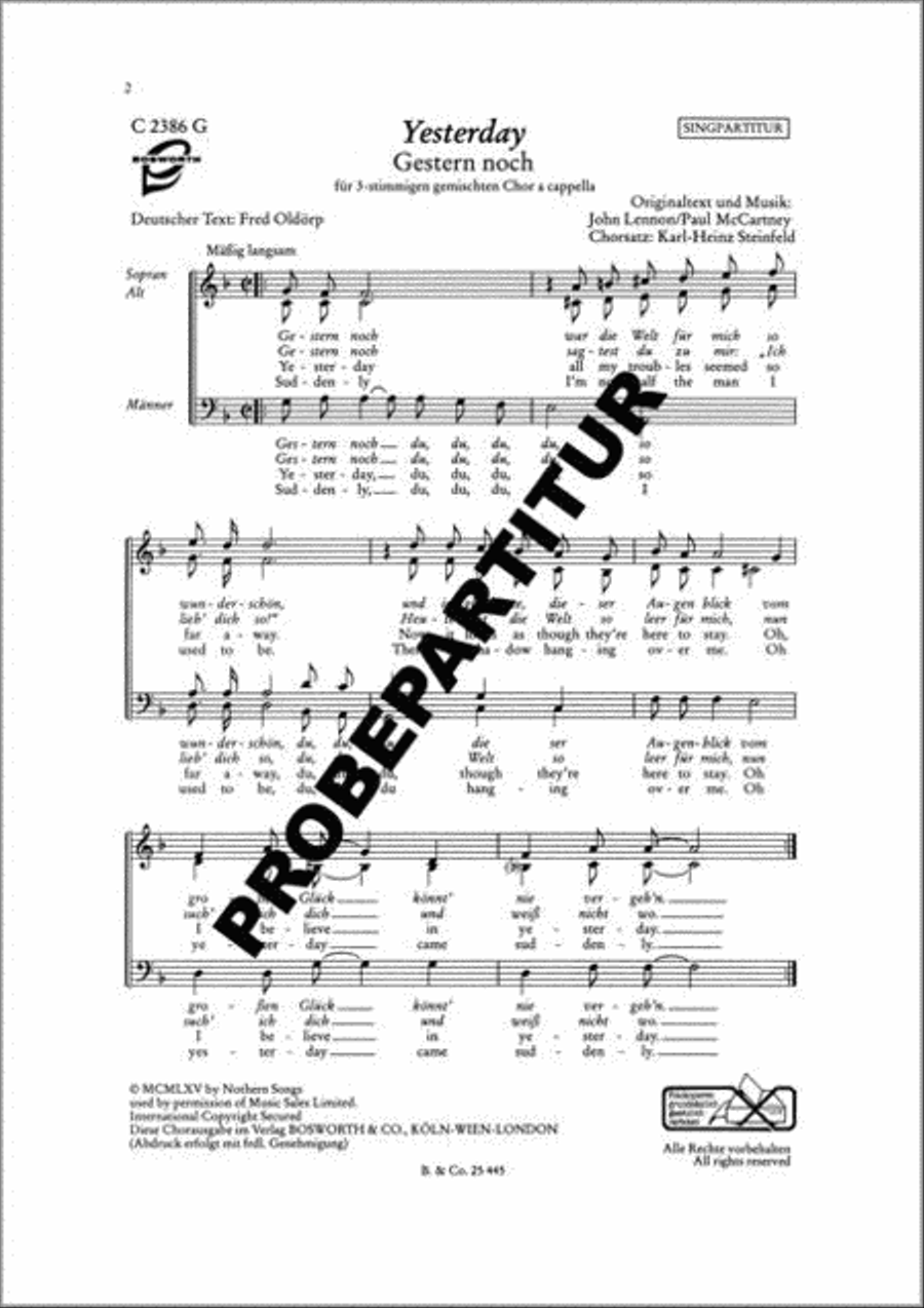Yesterday Mixed Choir scores gallery preview page 1