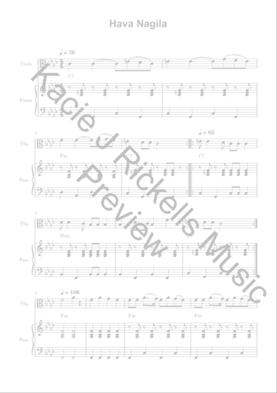 Hava Nagila - Viola and Piano Piano scores gallery preview page 3