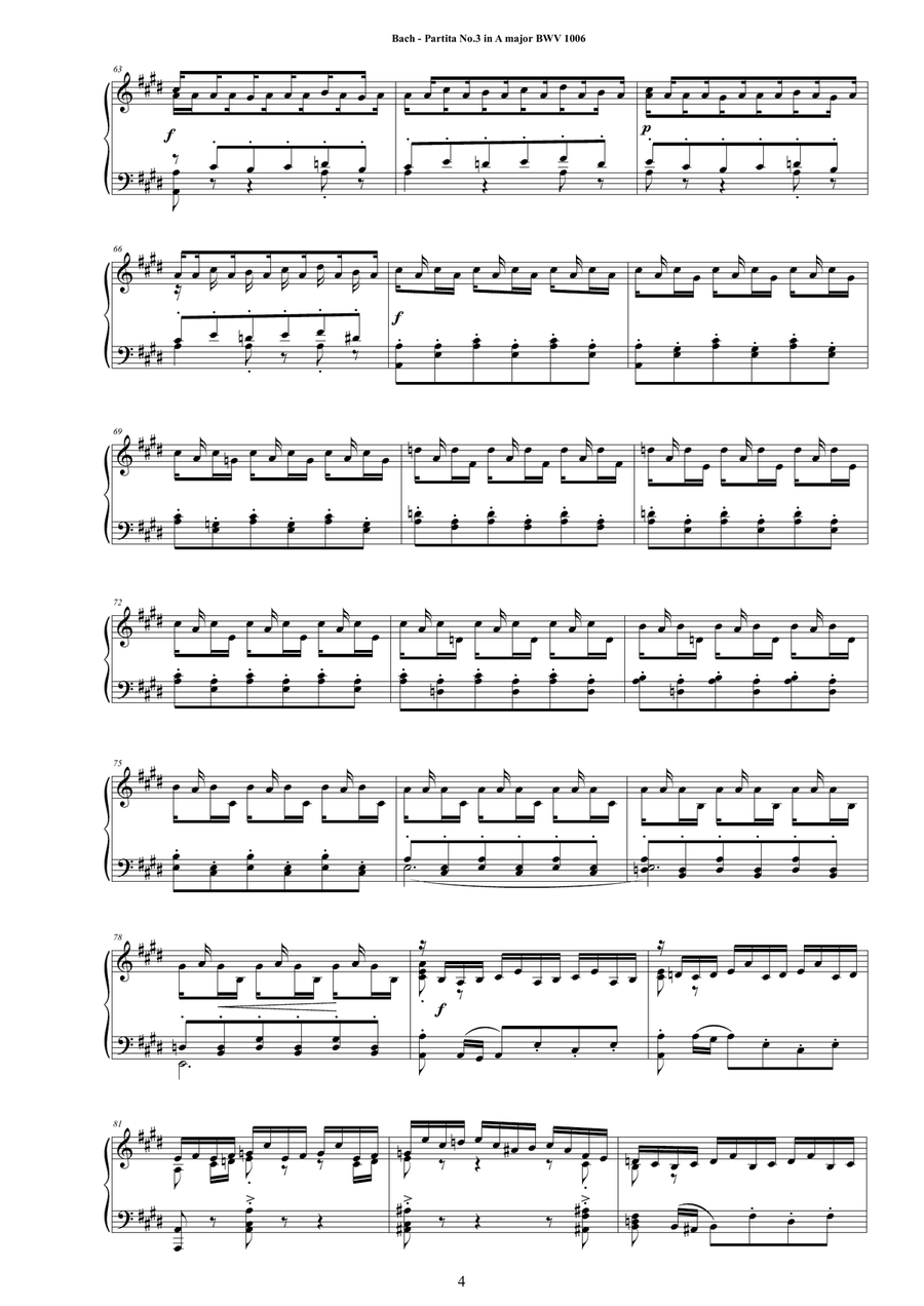Bach - Partita No.3 in E major BWV 1006 for Harpsichord or Piano Harpsichord scores gallery preview page 4