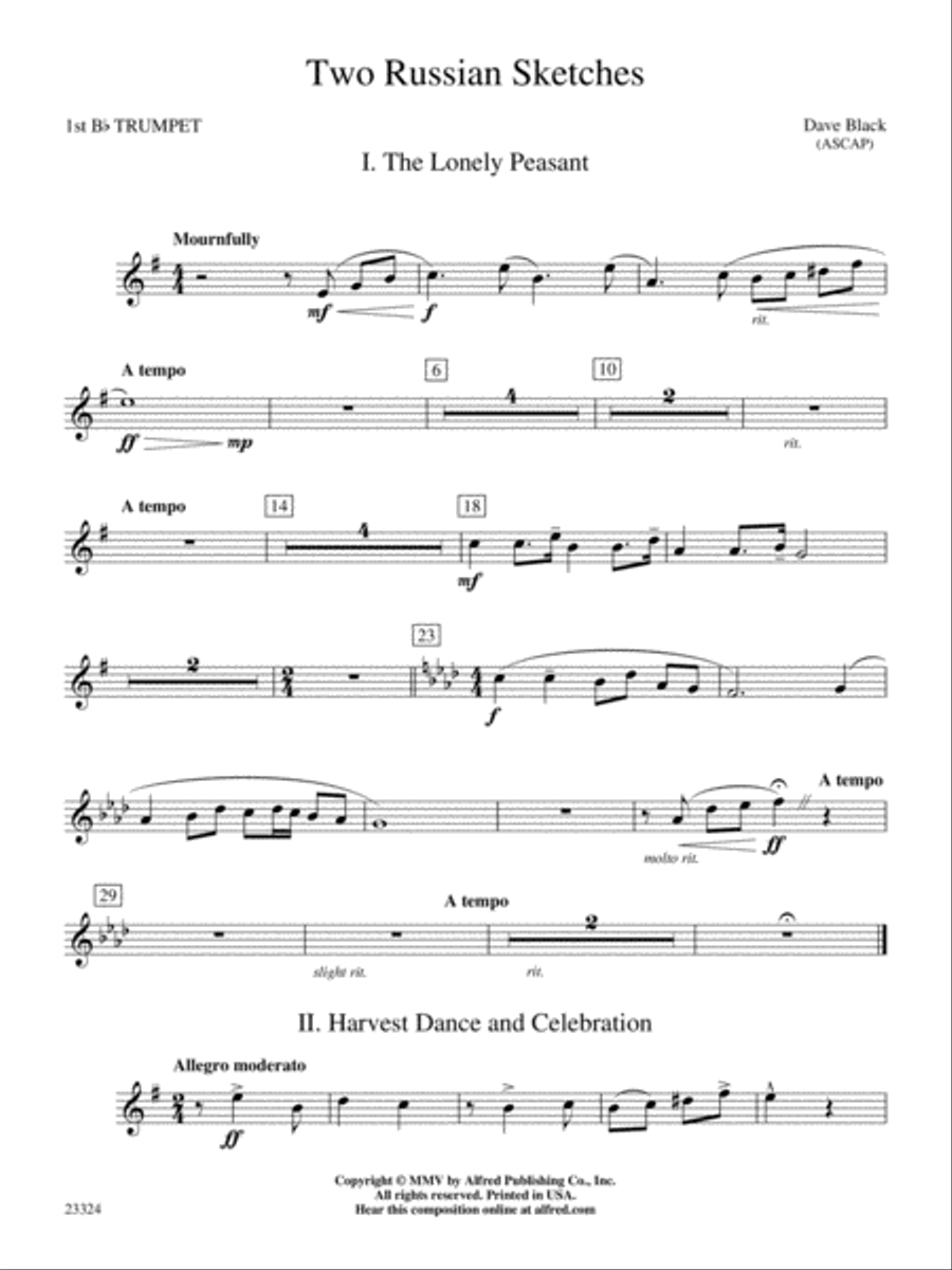 Two Russian Sketches: 1st B-flat Trumpet Concert Band scores gallery preview page 1