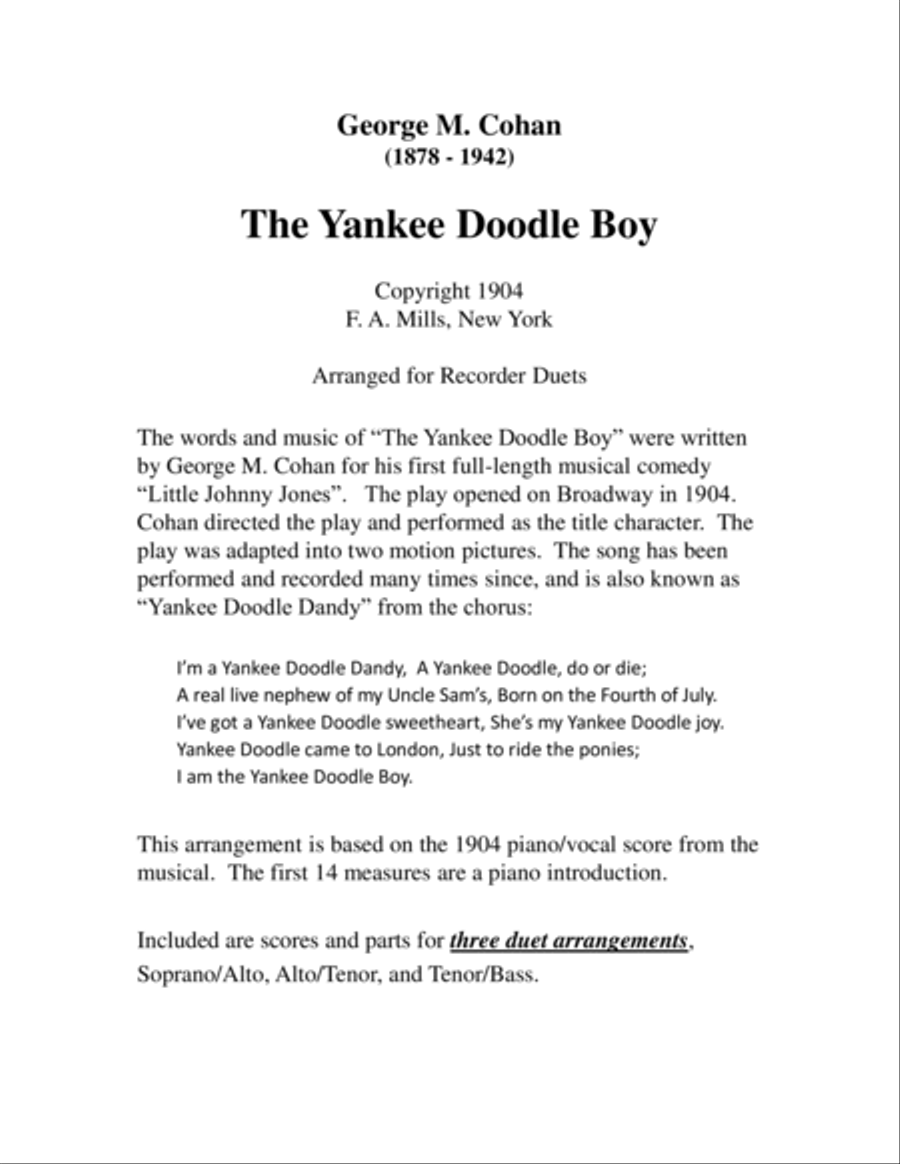 Yankee Doodle Boy and Harrigan for SA, AT, TB Recorder Duets SA scores gallery preview page 2